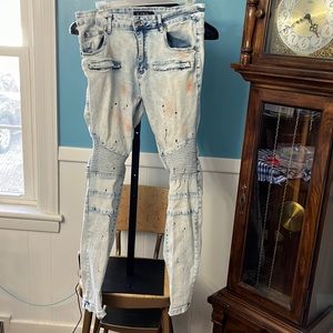 Mens msociety jeans size 34x32 distressed, painted jeans, light acid wash